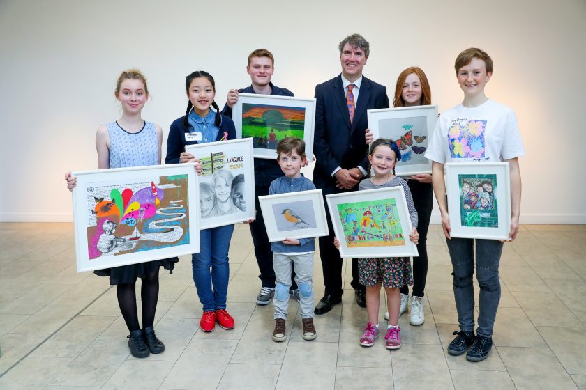 Ombudsman for Children Dr Niall Muldoon with artists at the Rights in their Eyes exhibition