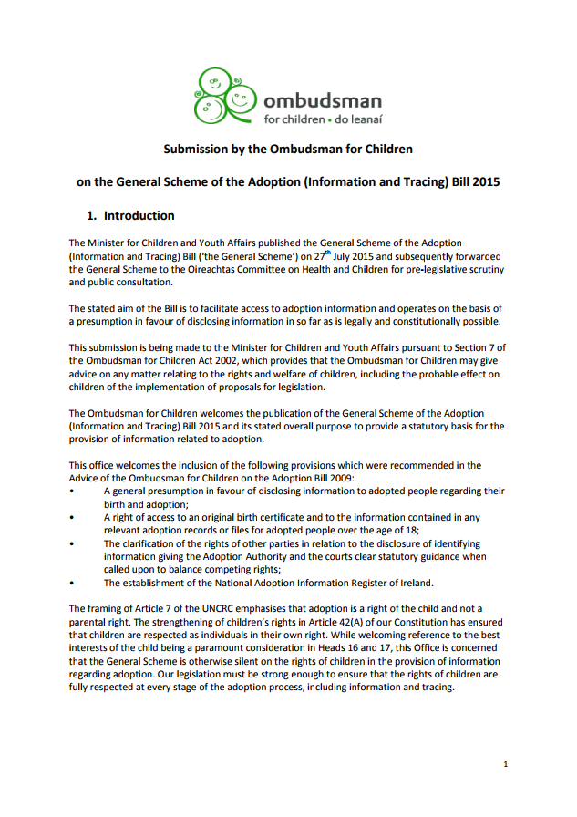 Submission by the Ombudsman for Children on the General Scheme of the ...